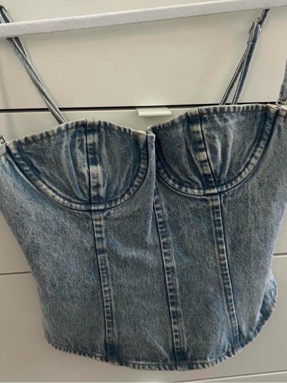 WeWoreWhat Blue Denim Bustier Crop Top